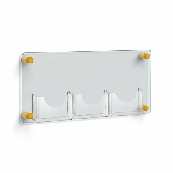 Azar Displays Three-Pocket Bifold Wall Mount Brochure Holder with Gold Stand Off Caps 105584-GLD